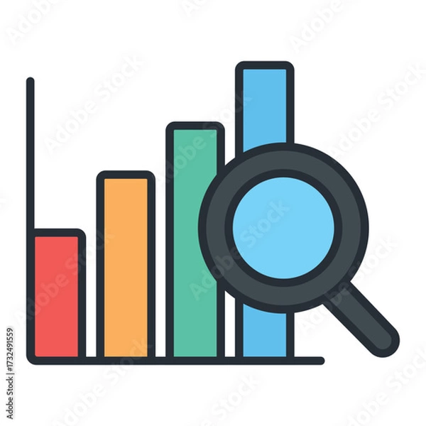 Fototapeta Bar Chart Analytics Magnifying Glass Icon