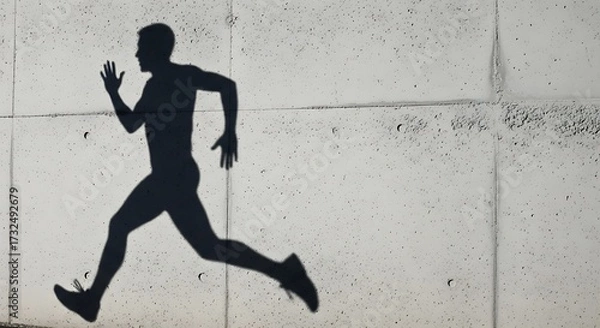 Fototapeta Shadow of Running Man on Concrete Wall in Urban Setting