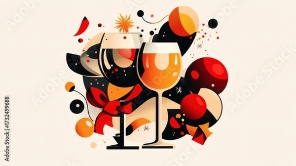 Fototapeta A delightful composition of abstract images featuring wine glasses filled with vibrant drinks