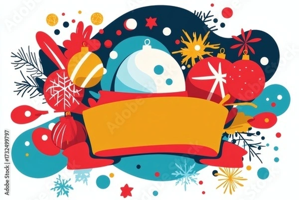 Fototapeta Festive holiday illustration with ornaments and blank banner for message placement