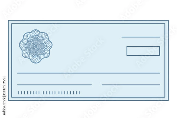Fototapeta Blank blue business bank check template. Guilloche pattern rosette and abstract watermark. Vector background for voucher, banknote, financial coupon, gift certificate design.
