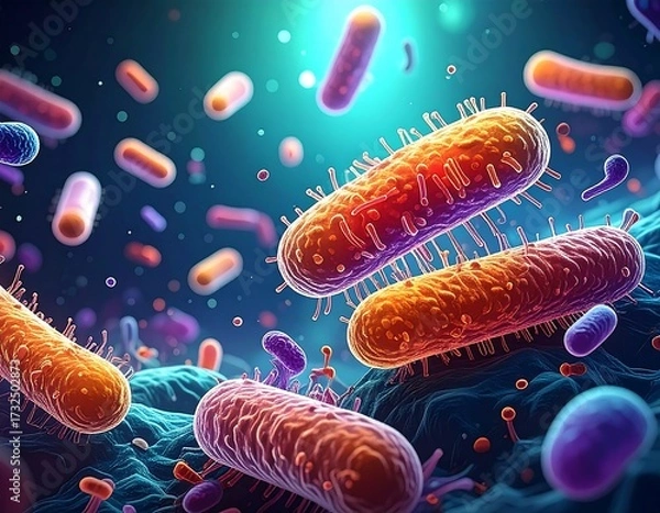 Fototapeta Colorful microscopic bacteria