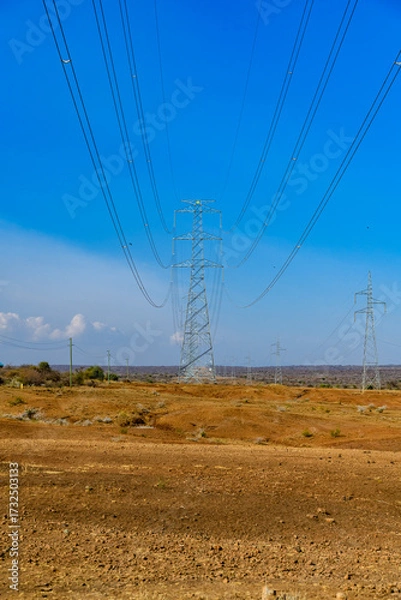 Fototapeta High voltage power line in a wilderness at Tanzania