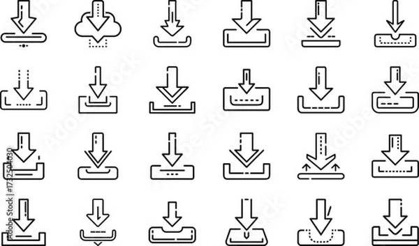 Fototapeta Bundle Minimal Line Icon Of A Download Arrow Eps 8