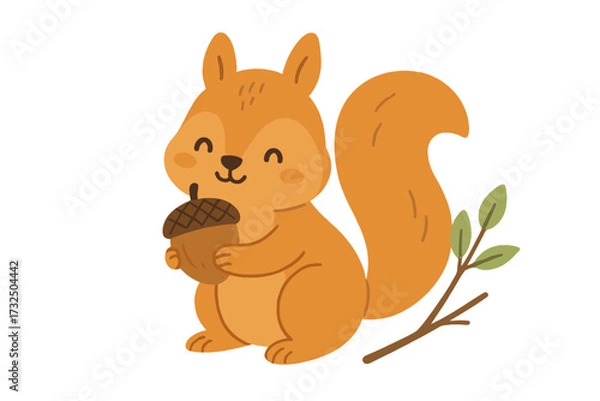 Fototapeta Cute squirrel with acorn for a Valentine's Day card. "I'm Nuts About You" pun. Hand-drawn vector cartoon character illustration in flat style. For kids and animal lovers.
