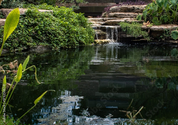 Fototapeta Small pond in a park with waterfall