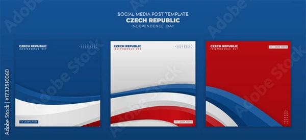 Obraz Set of carousel post template, with realistic blue, white, and red 3D objects, suitable for Czech Republic Independence Day