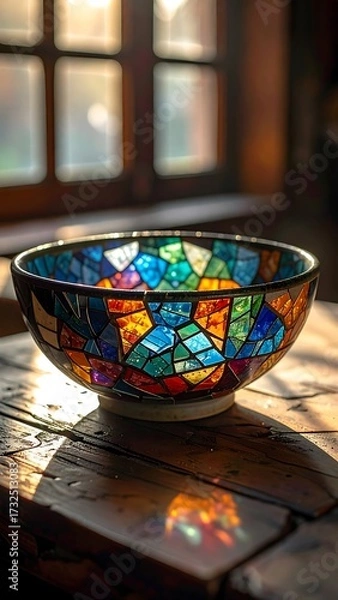 Fototapeta Colorful mosaic bowl near a window