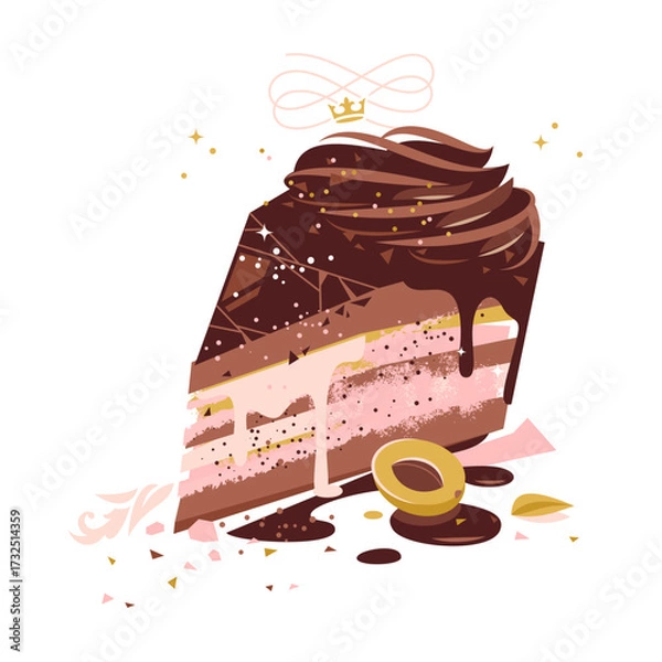 Fototapeta Chocolate cake slice with cracked glaze