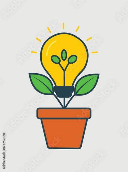 Fototapeta Creative Ideas Blooming Conceptual Illustration Depicting Growth and Innovation Through Nurturing a Lightbulb Plant in a Flowerpot Symbolizing New Concepts