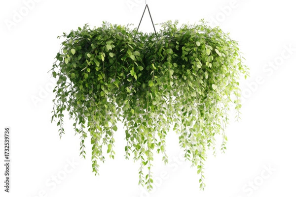 Fototapeta Lush green hanging plant with cascading vines isolated on transparent background. Hanging plant isolated on white background, 3d rendering.