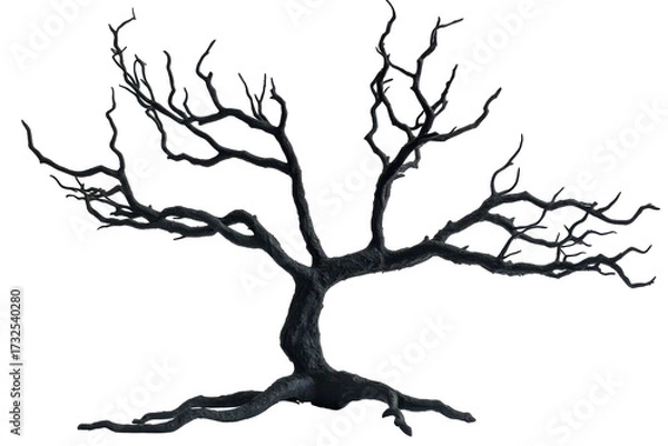 Fototapeta Gnarled bare tree branches isolated on transparent background. Dead tree for Halloween decoration isolated on white background.