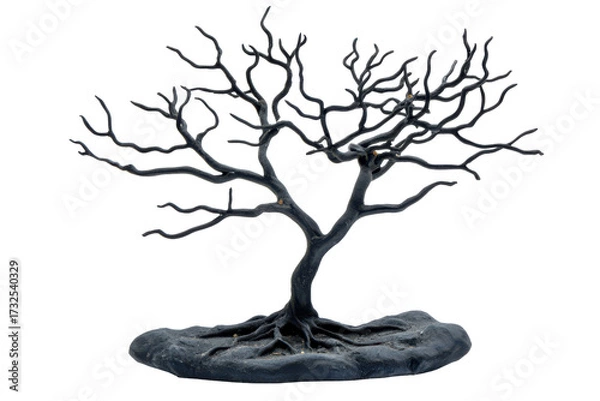 Fototapeta Gnarled bare tree branches isolated on transparent background. Dead tree for Halloween decoration isolated on white background.