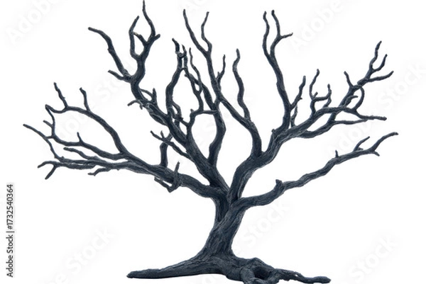 Fototapeta Gnarled bare tree branches isolated on transparent background. Dead tree for Halloween decoration isolated on white background.