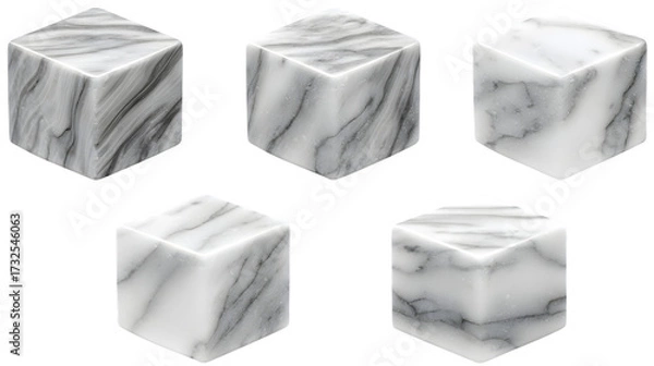 Obraz Five marble cubes arrangement on transparent png background