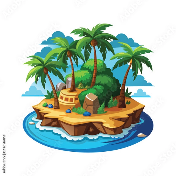 Fototapeta Tropical Island with Palm Trees Vector Illustration