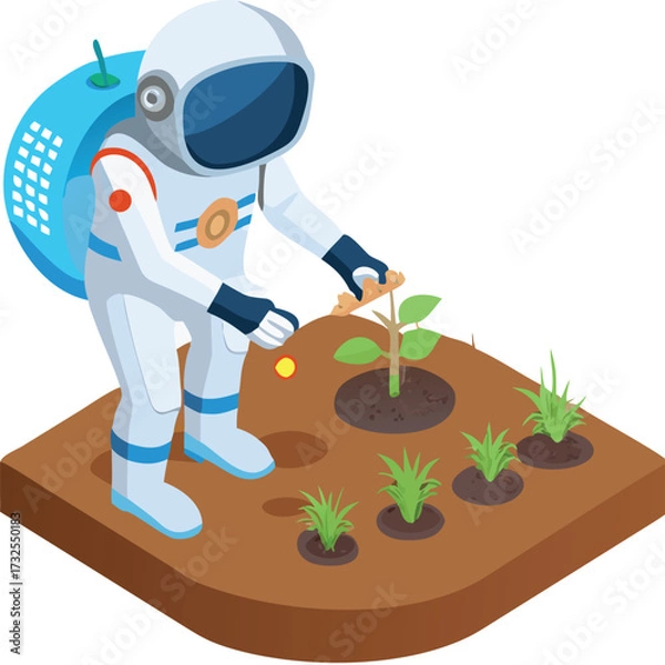 Fototapeta A vibrant vector illustration depicts a cartoon scientist character holding a test tube with a green plant leaf, emphasizing nature and childhood wonder