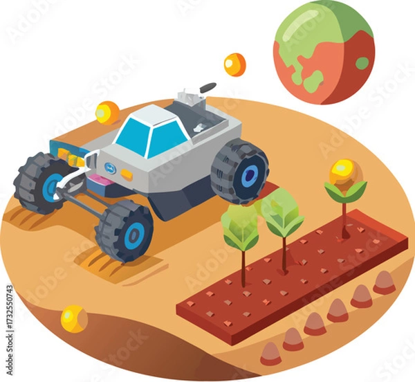 Fototapeta Red vector cartoon illustration set of toy cars, trucks, and other transport vehicles on a white background