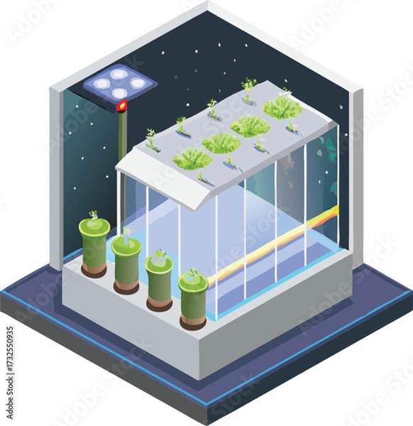 Fototapeta Vector isometric house with solar panels, a 3d illustration for energy efficient urban architecture design