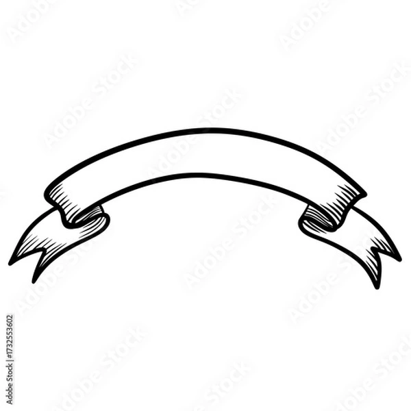 Obraz Merry Christmas Ribbon Banner Line Art, Holiday Greeting Label, Hand Drawn Festive Decoration Vector