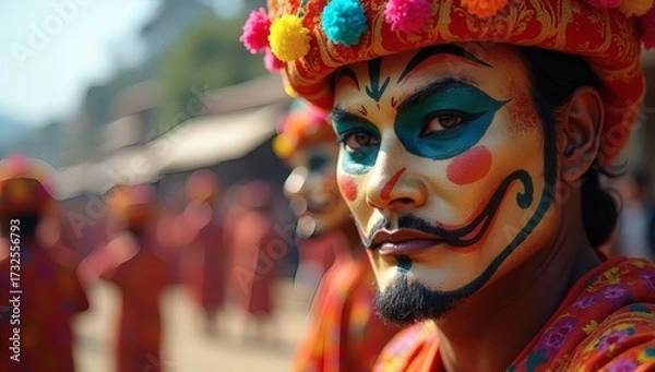 Obraz Close Up Portrait of Masked Dancer at Cultural Village Festival