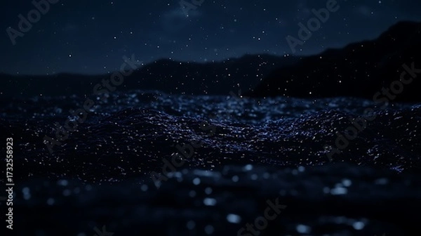 Fototapeta Digital glowing wave particles flowing across black background futuristic abstract minimal composition