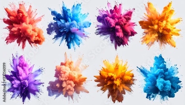 Fototapeta Colorful paint explosions on a light gray background