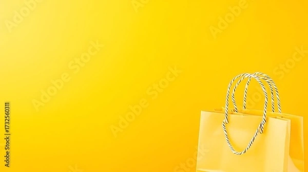 Fototapeta Single shopping paper bag isolated on neutral plain background, simple natural light detail
