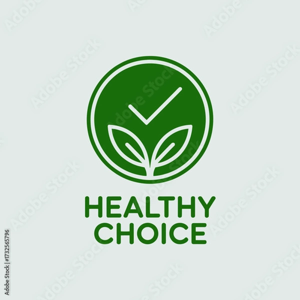 Fototapeta This image portrays a vibrant green healthy choice symbol featuring a check mark and a growing plant, representing organic and natural living choices for consumers.
