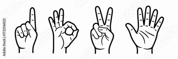 Fototapeta An artistic composition displays a variety of hand gestures in a stylish graphic format, demonstrating the power of body language and non-verbal cues in personal expression and dialogue.