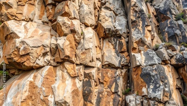 Fototapeta Close-up view of a rough, rocky cliff face