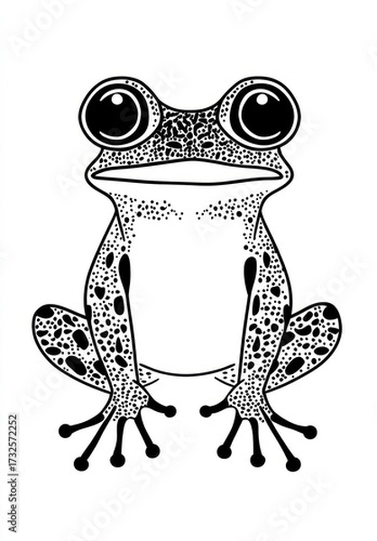 Obraz Black and white illustration of a detailed frog on a white background