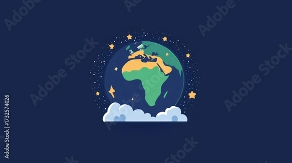 Obraz Earth globe illustration with stars and clouds on dark blue background