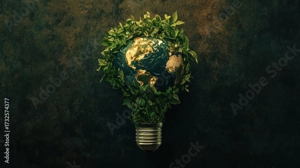 Obraz Earth encircled by green leaves inside of a lightbulb representing nature
