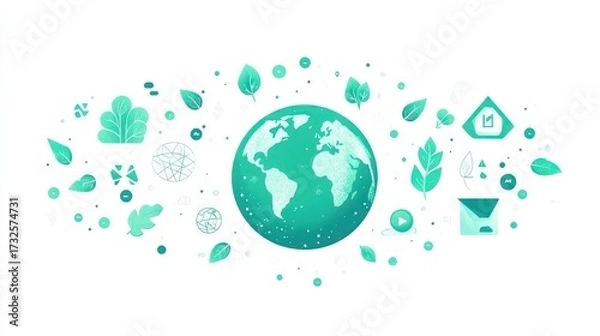 Obraz Illustration of earth surrounded by leaves and abstract elements