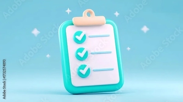 Obraz 青の背景にチェックマークの付いたパステルクリップボード