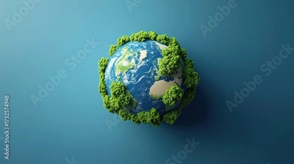 Obraz Earth surrounded by green trees against a blue background conceptual illustration