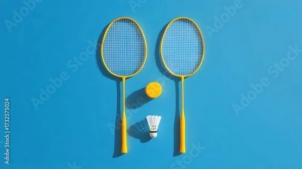Obraz 青のバドミントンラケットとシャトルコック
