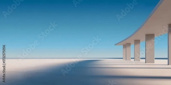 Obraz 白のミニマリスト建築 ブリッジ ブルー スカイの背景に