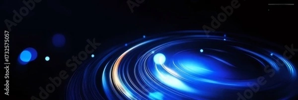 Obraz 黒い背景に周回する青と金の銀河