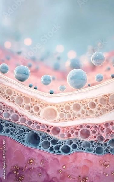 Obraz 皮膚断面のイラストピンクと青の背景に水玉模様