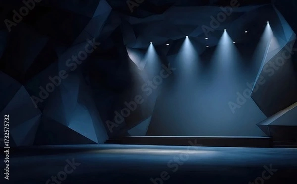 Obraz 青い抽象的な背景とスポットライト付きのステージ