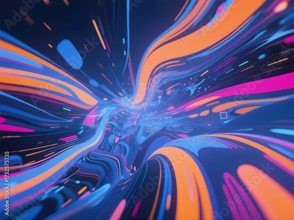 Obraz 青とオレンジの抽象的なストリームが暗い背景に収束