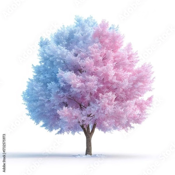 Obraz ピンクと青の花が咲くツートンカラーの木
