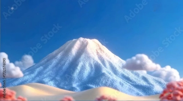 Obraz 雪の頂と桜のある山頂の風景
