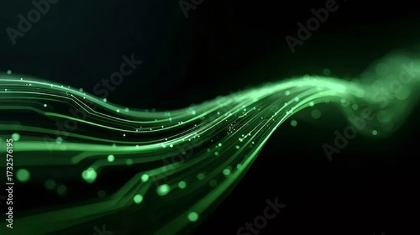 Obraz 黒い背景に輝く緑色の光の流れ