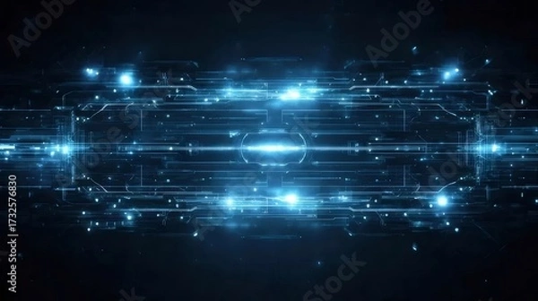 Obraz 青い背景に光る抽象的な技術回路基板のレイアウト