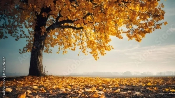 Obraz 黄金色の葉が茂る秋の木立