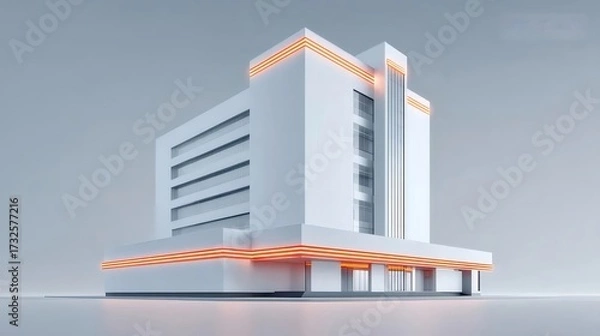 Obraz 白の幾何学的建造物 オレンジのアクセント グレーの背景