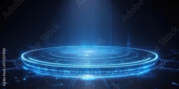 Obraz 暗い背景に抽象的な青い光るプラットフォーム